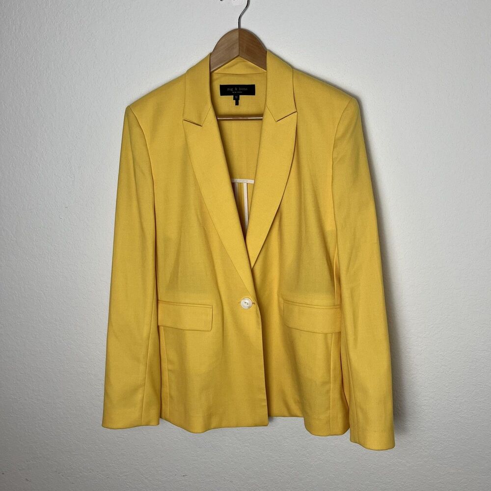 Rag & Bone Blazer Womens 10 Yellow Wool Blend Single Button‎ Suit Jacket Office